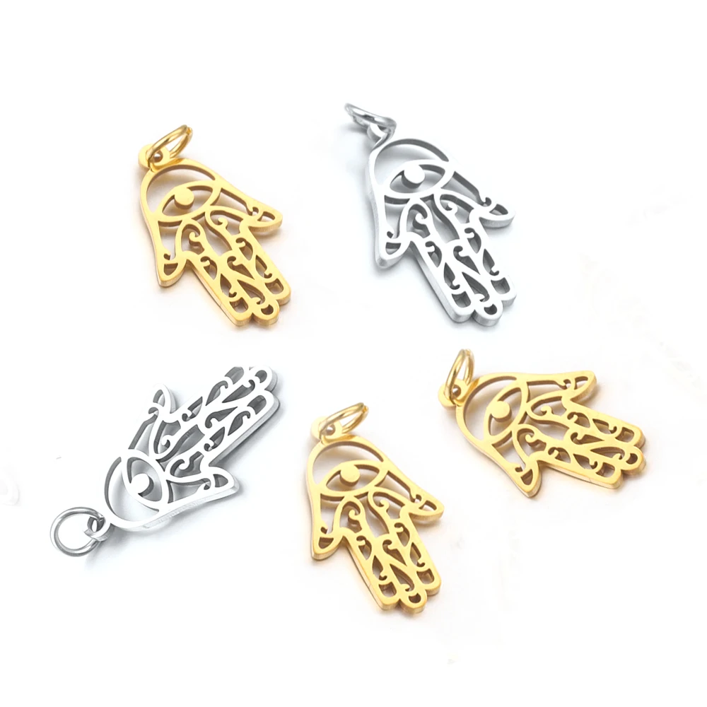 5pcs Stainless Steel Gold-plated Palm Pendant Cutouts Designed for DIY Necklace Bracelets Charms for Jewelry Making Bulk Items