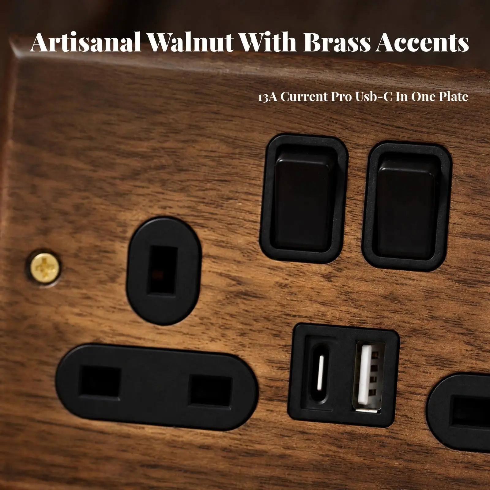 Classic Solid Wood Usb Outlet Panel with Charger and Wall Switch for Stylish Home Power Management