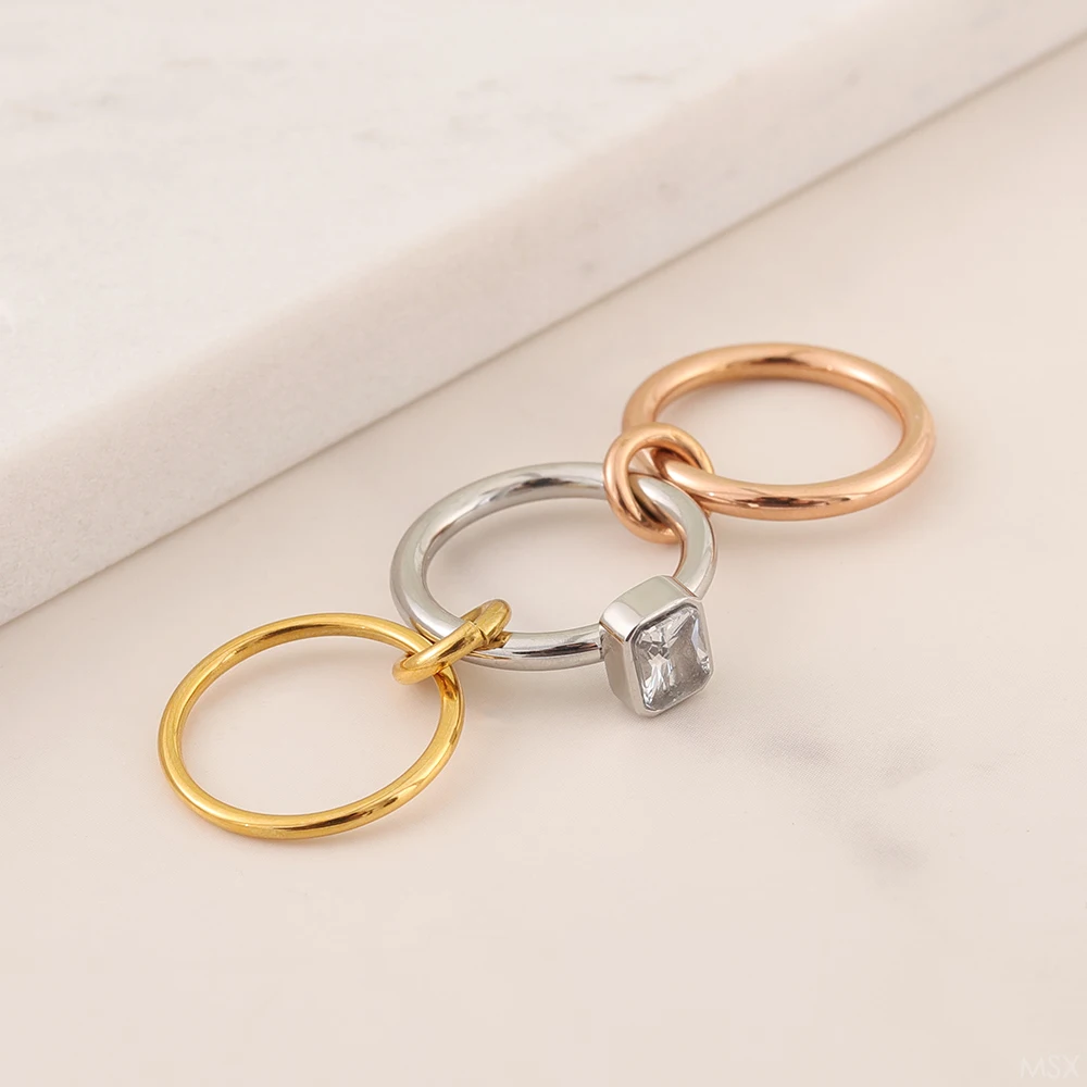 2026 Fashion Three layer Stacked Ring Creative Three color Integrated Zircon Ring Women's Titanium Steel Jewelry Christmas Gift