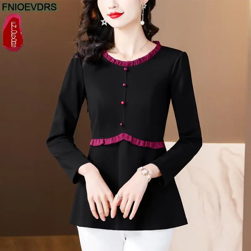 Retro Vintage Ruffles Peplum Tops New Design Women Autumn 2024 Fashion Office Lady Elegant Tunic Button Shirts Blouses