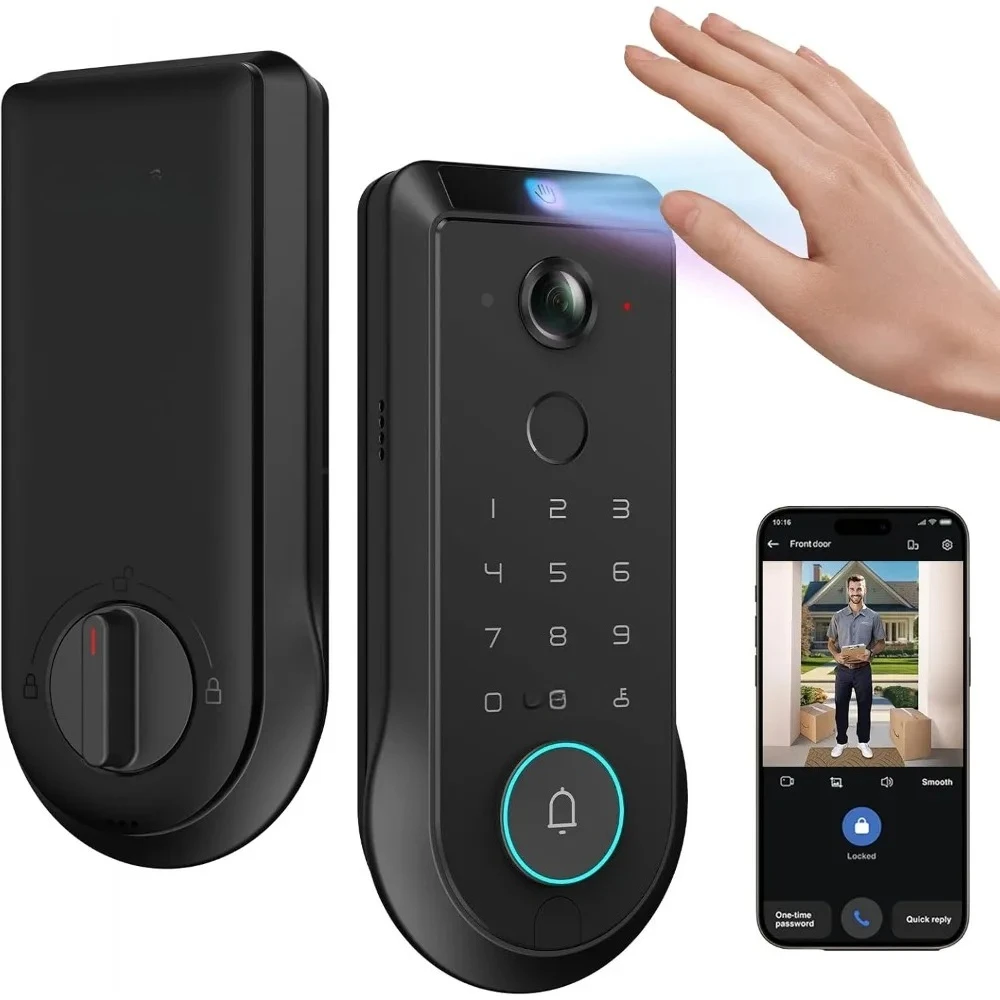 

Smart Lock with 2k 180° Camera, Fingerprint Recognition, Ai Motion Detection, Ip65 Weatherproof, Remot, Smart Lock