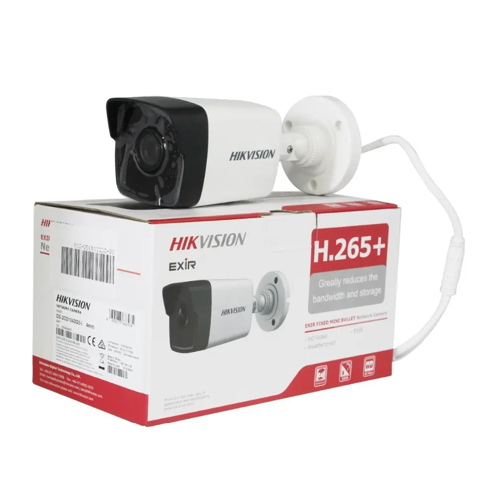 Hikvision 4MP Bullet IP Camera DS-2CD1043G0-I 2.8mm Waterproof POE H.265+ EXIR 2.0 Motion Detection CCTV Outdoor Security Camera