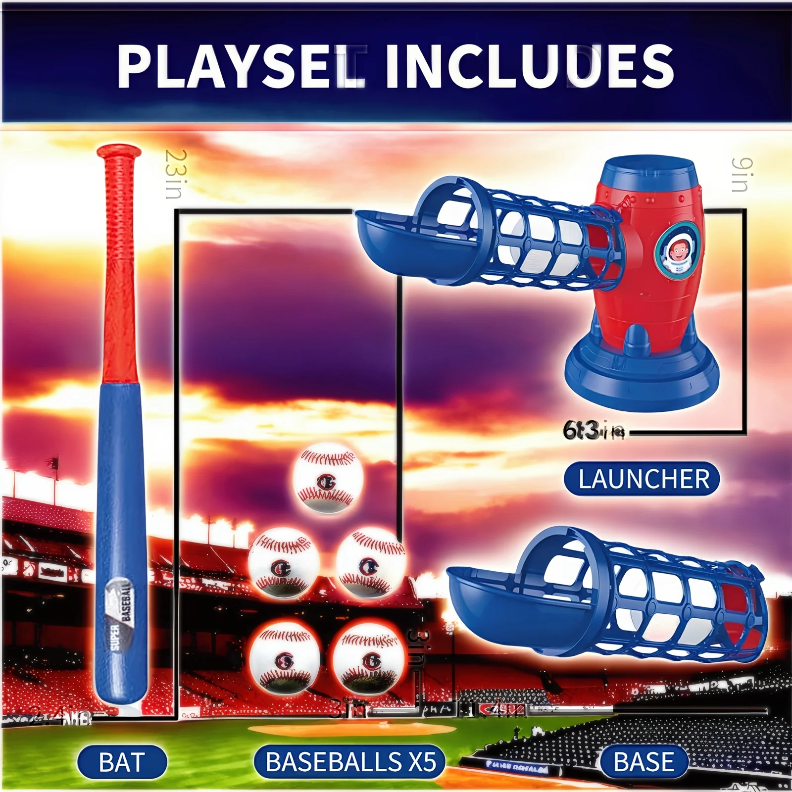 Prodotto super nuovo americano, giocattolo automatico per macchina da baseball Home Run, set con mazza da baseball, include 10 palline, adatto per