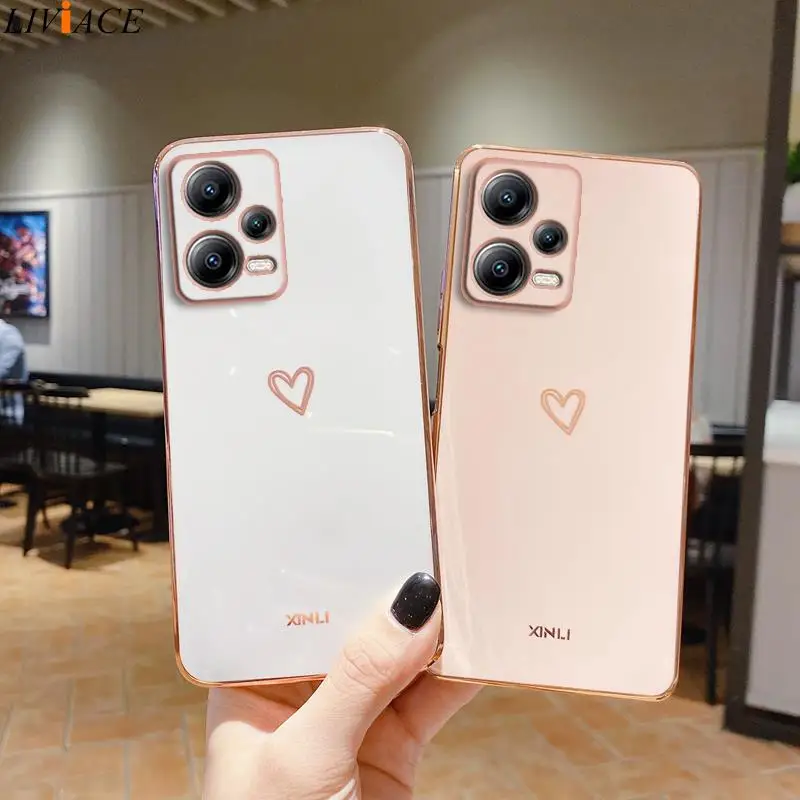 Luxury Mirror Plating Love Heart Phone Case On For Xiaomi Redmi Note 12 Pro Plus Note12 Note12pro 12Pro 5G 4G Silicone Cover