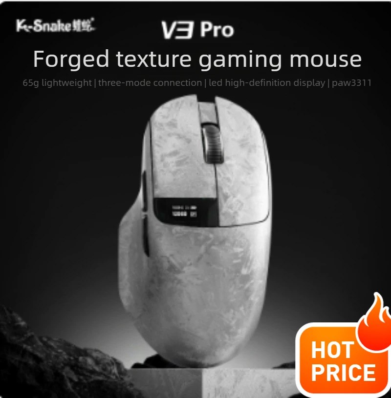K-Snake V3Pro Three-Mode Gaming Mouse 65g Lightweight PAW3311 Sensor 1000Hz Polling Rate For PC Laptop Gaming Laptop Accessories