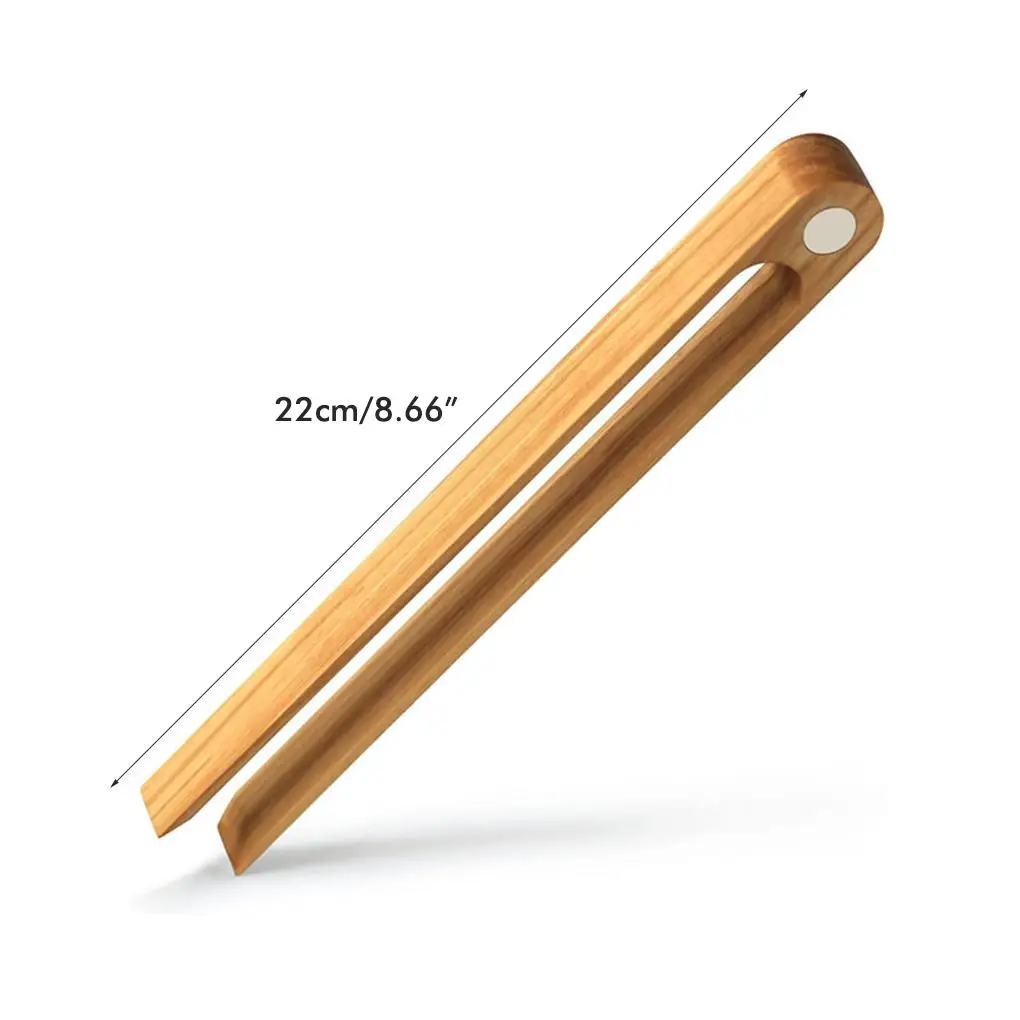 Bamboo Toaster Tongs Magnetic Stand Round Head Design salad tongs Kitchen Tools Bread Making Utensils