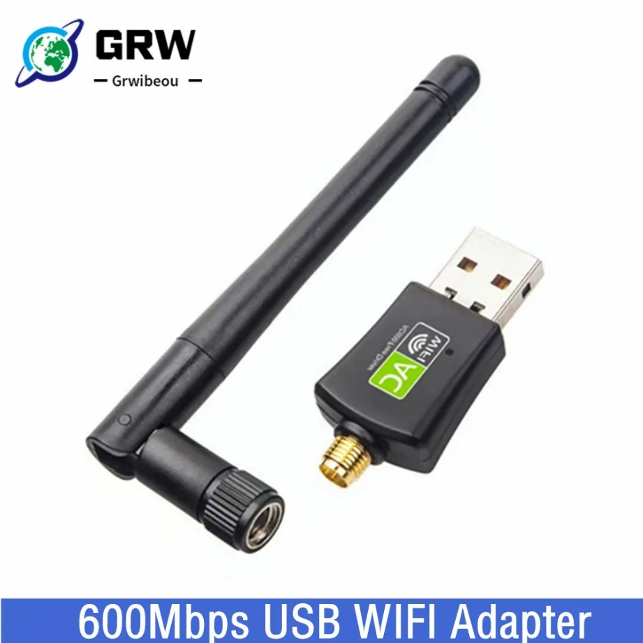 Grwibeou 600Mbps USB Adapter With Antenna Dual Band 5Ghz 2.4Ghz Wireless Network Card Plug and Play For PC Laptop Free Driver