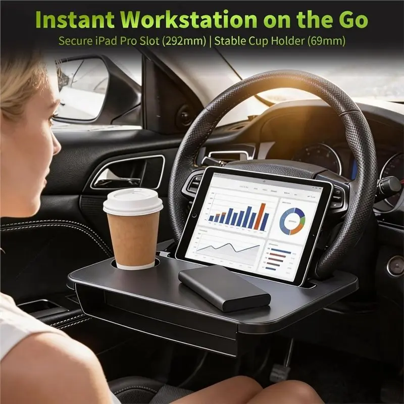 AC62-2-In-1 Steering Wheel Tray With Cup Holder & Pad Slot