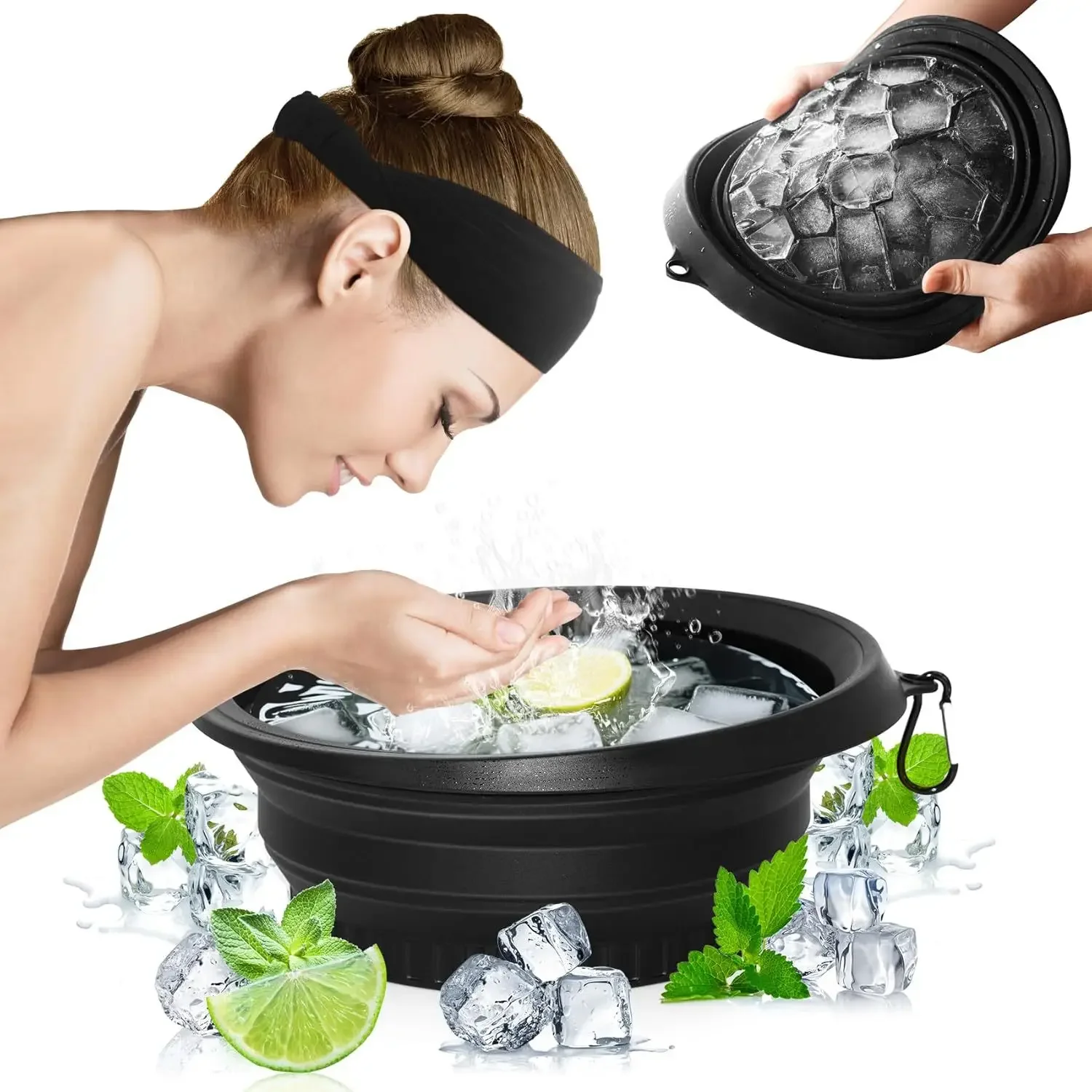 

1P Portable Foldable Silicone Ice Basin With Built-in Ice Tray For Cold Compress Facial Ice Face Massage Beauty Bowl Facial Tool