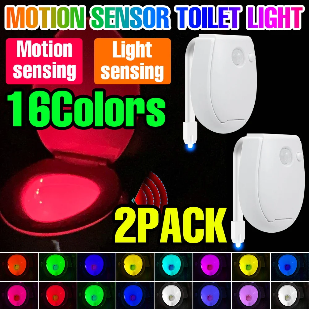 2Pack LED Toilet Lamp PIR Motion Sensor RGB Washroom Backlight 7 Colors Indoor Atmosphere Nightlight Home Bathroom Decor Lights