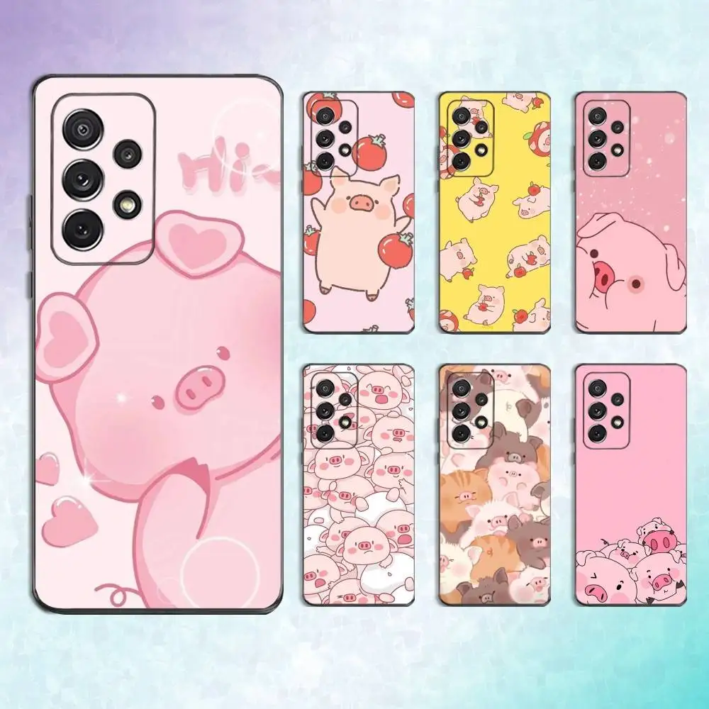 

Cute Cartoon Piggy Phone Case For Samsung S25,S24,S23,S22,S21,S20,S10,Ultra,Plus,Lite,FE,Soft Silicone Black Cover