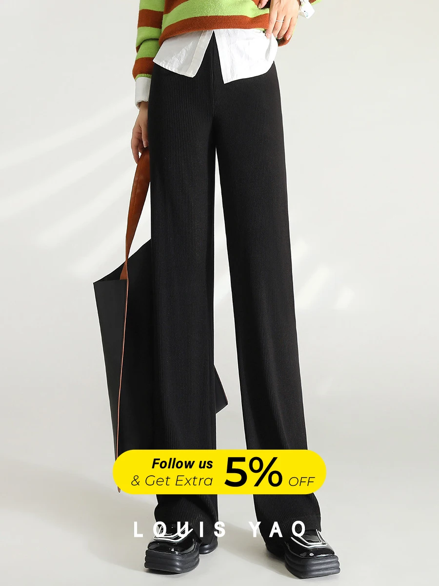 

LOUIS YAO Women Pant 2024 New Arrival Wide Leg Pants Straight Loose Fit Casual Fashionable Versatile Solid Color Black Pant