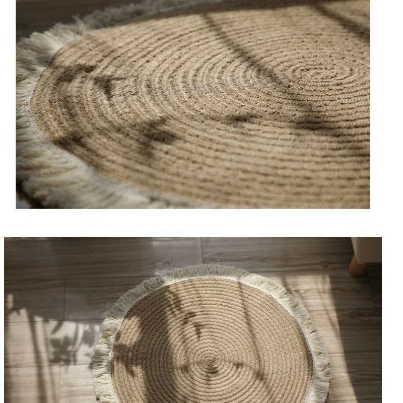 Rug for Bedroom Woven Round Carpet Cotton Linen Mat Japanese Balconies Living Room Rug Floor Coffee Table Anti-slip Area Rug