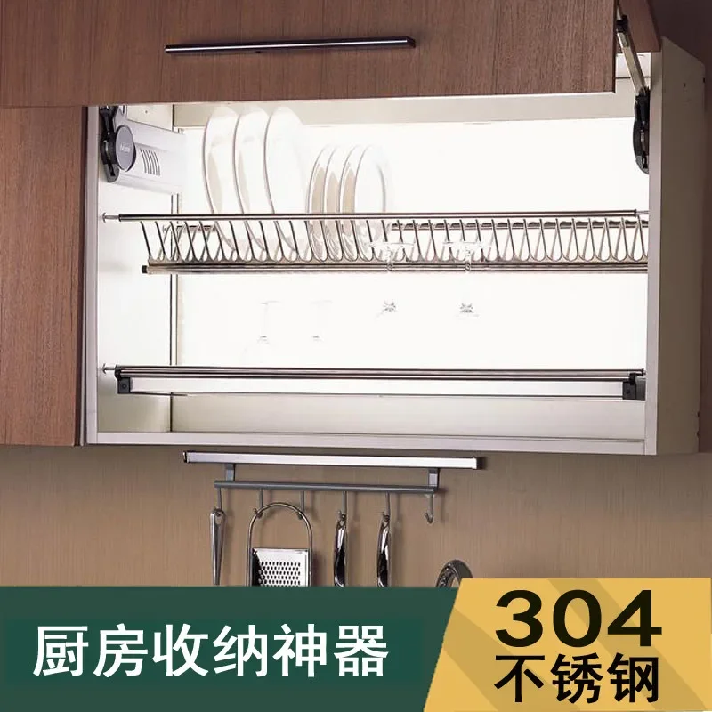 New 304 Stainless Steel Embedded Pull Out Dish Basket Double Tier Kitchen Wall Cabinet Plate Bowl Storage Drain Rack Organizer