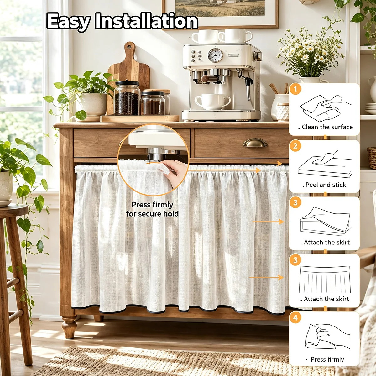 Japanese Striped Pleated Short Curtain Touch fastener For Windows,Sink Cabinets,Table Skirt Decor,Versatile For Multiple Scenes