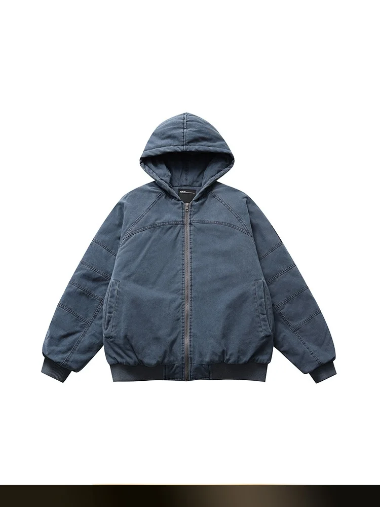 

American Retro Waed Hooded Cotton Jaet Warm Casual Loose Sle Winter New Arrival Youth ular Cleanfit Stand Collar