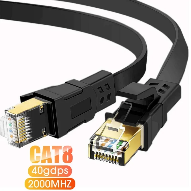 Cat8 Ethernet Cable 40Gbps Internet Network Patch Cord Solid Conductor & Shielded & Ground Wire Gold-Plated RJ45 Cat 8 LAN Line