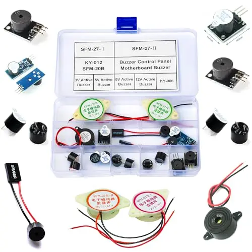 Buzzer Alarm PCB Mount Assortment Kit, Active Buzzer 3V/5V/9V/12V SFM-27 SFM-20B KY-006 KY-012 DC 3-24V