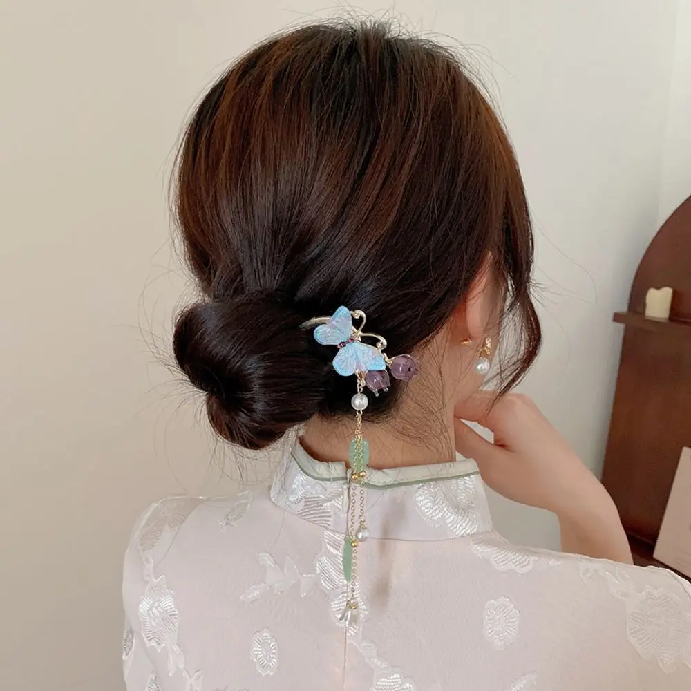 

Elegant For Girls Flower Bridal Pearl Tassel Chinese Hair Fork Metal Hair Clip Korean Hanfu Hairpins Women Hair Sticks