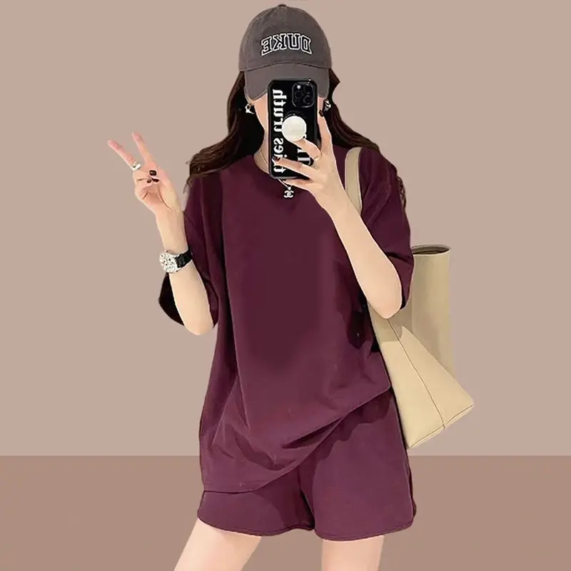 Women Summer Short-Sleeve Shorts Sportswear Girls Student Casual Two-Piece Set Woman Outdoor Sports Shorts Loose Casual Ladies