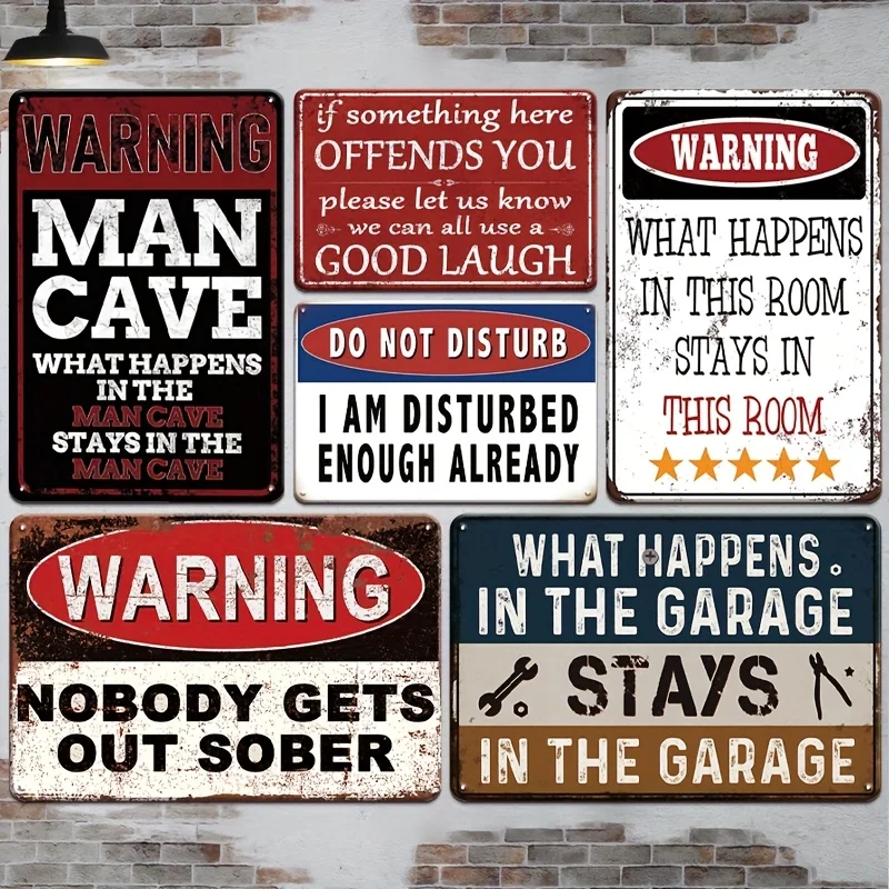 6pcs Fun Quote Metal Tin Signs - Vintage Humorous and Satirical Wall Decor, Suitable for Man Caves, Offices, Garages, Bars, Kitc