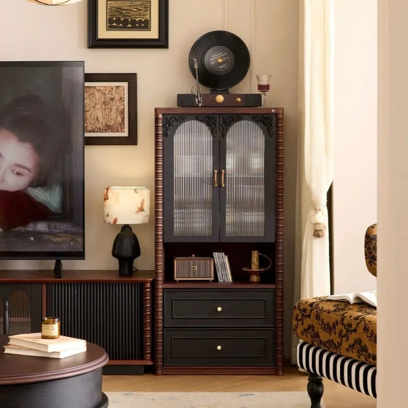 wine cabinet medium antique glass display collection cabinet living room bookcase storage integrated sofa side cabinet
