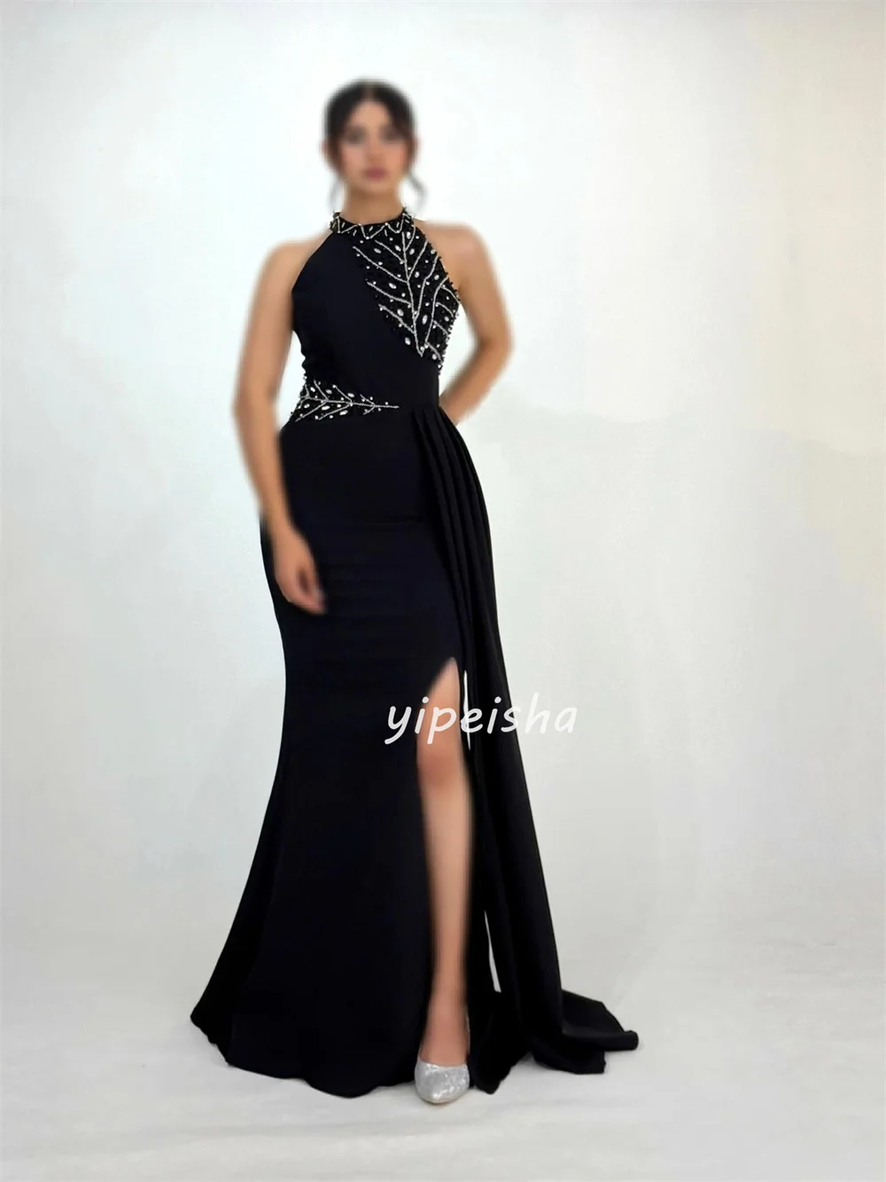Customized High Quality Formal Jersey Rhinestone Beading Mermaid High Collar Long Dresses Bespoke Occasion Dresses Elegant Retro