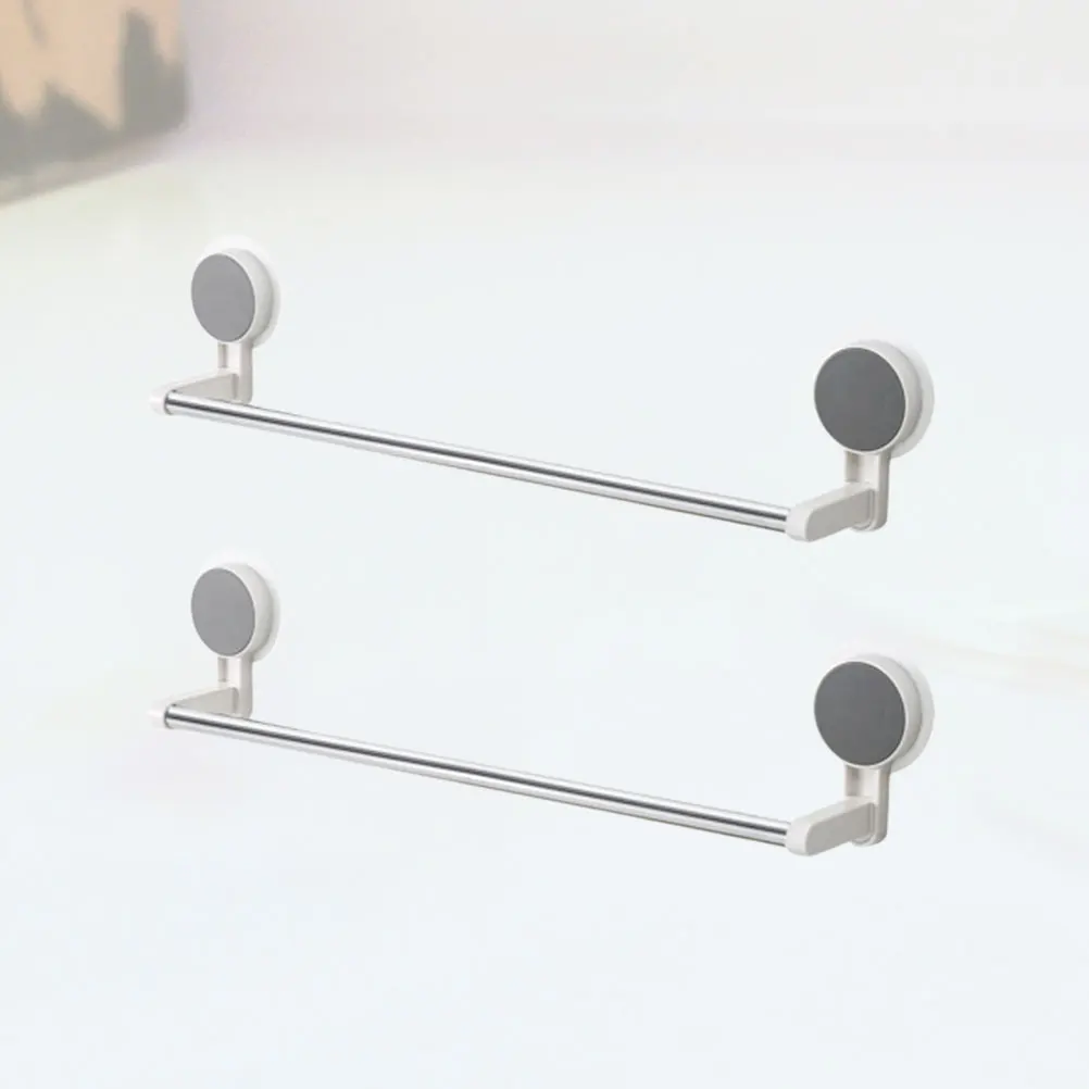 

2pcs Stainless Steel Towel Rack Abs Suction Cup No Drill Wall Mounted For Kitchen Bathroom Pot Cover Shelf Storage Organizer