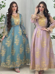 Eid kobiety luźne sukienka abaja muzułmańskie sukienki imprezowe Ramadan haft Abayas Kaftan siatka Vestidos szata dubajski arabski indyk