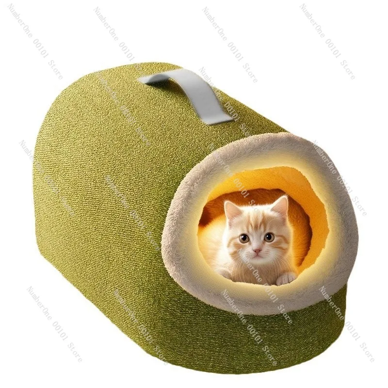 Winter Warm Enclosed Heated Cat Bed House Constant Temperature Cozy Pet Sleeping Nest with Electric Heating Pad Safe Comfort