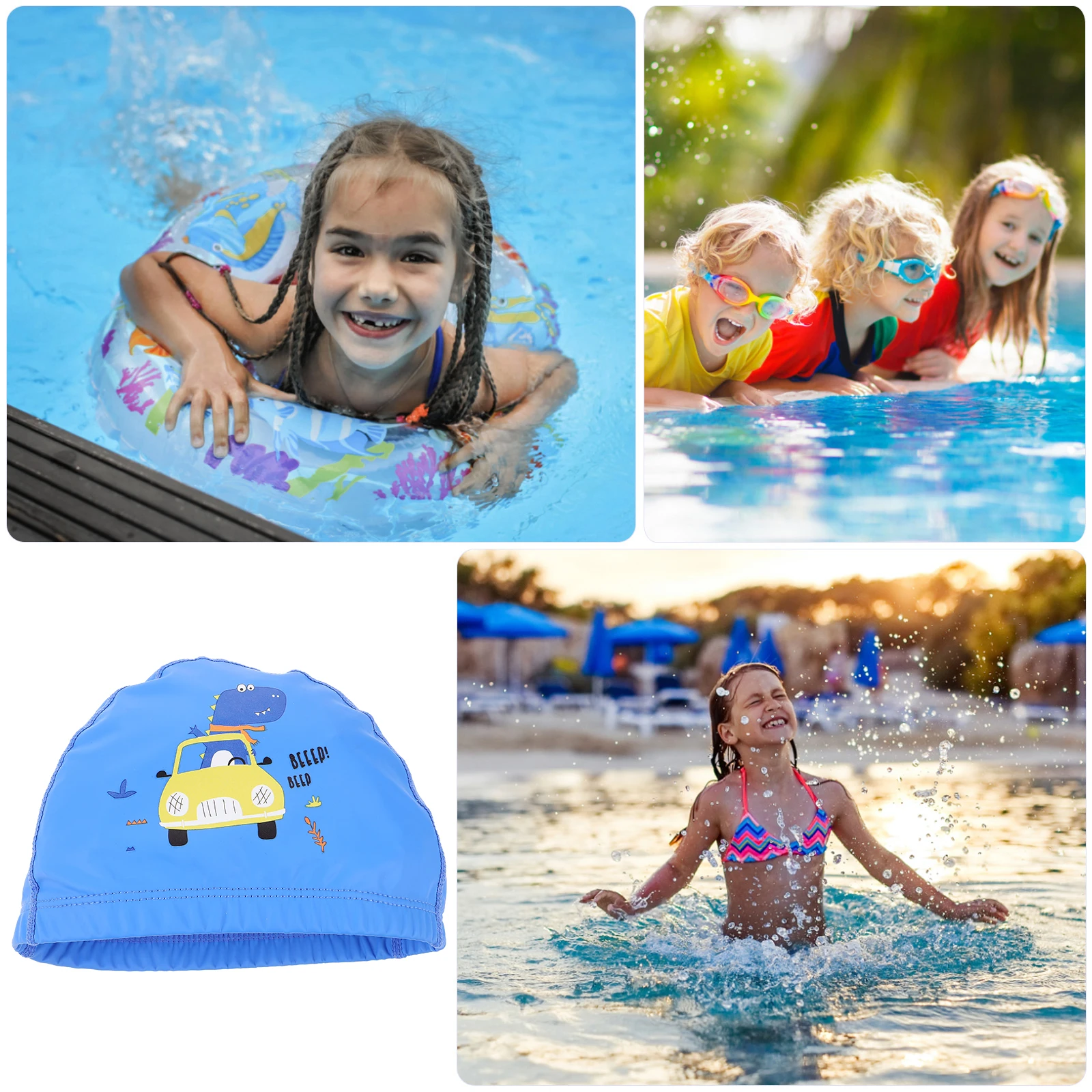 

Children Swimming Cap PVC Kids Toddler Swim Hat Ear Protection Waterproof Swimcaps Elastic Head Cover Durability Salt Water