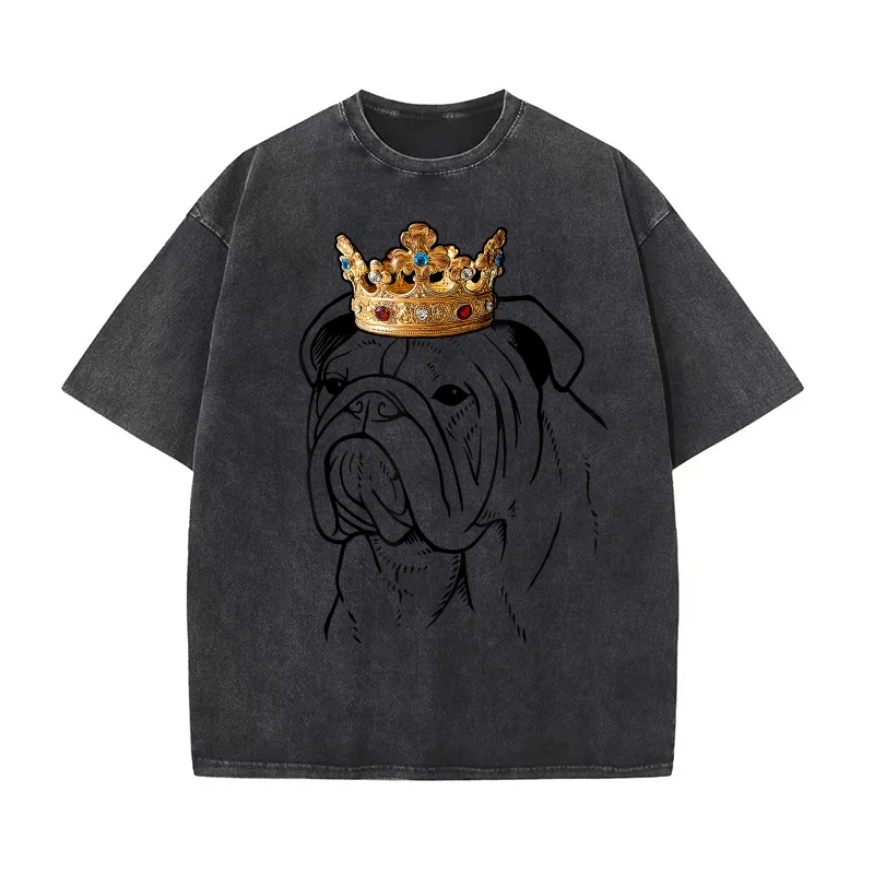 

Bulldog Wearing Crown Cotton T-shirt Men's Tee Shirt Short Sleeve Male Clothes Fashion Oversized Art Graphic Clothing Printed