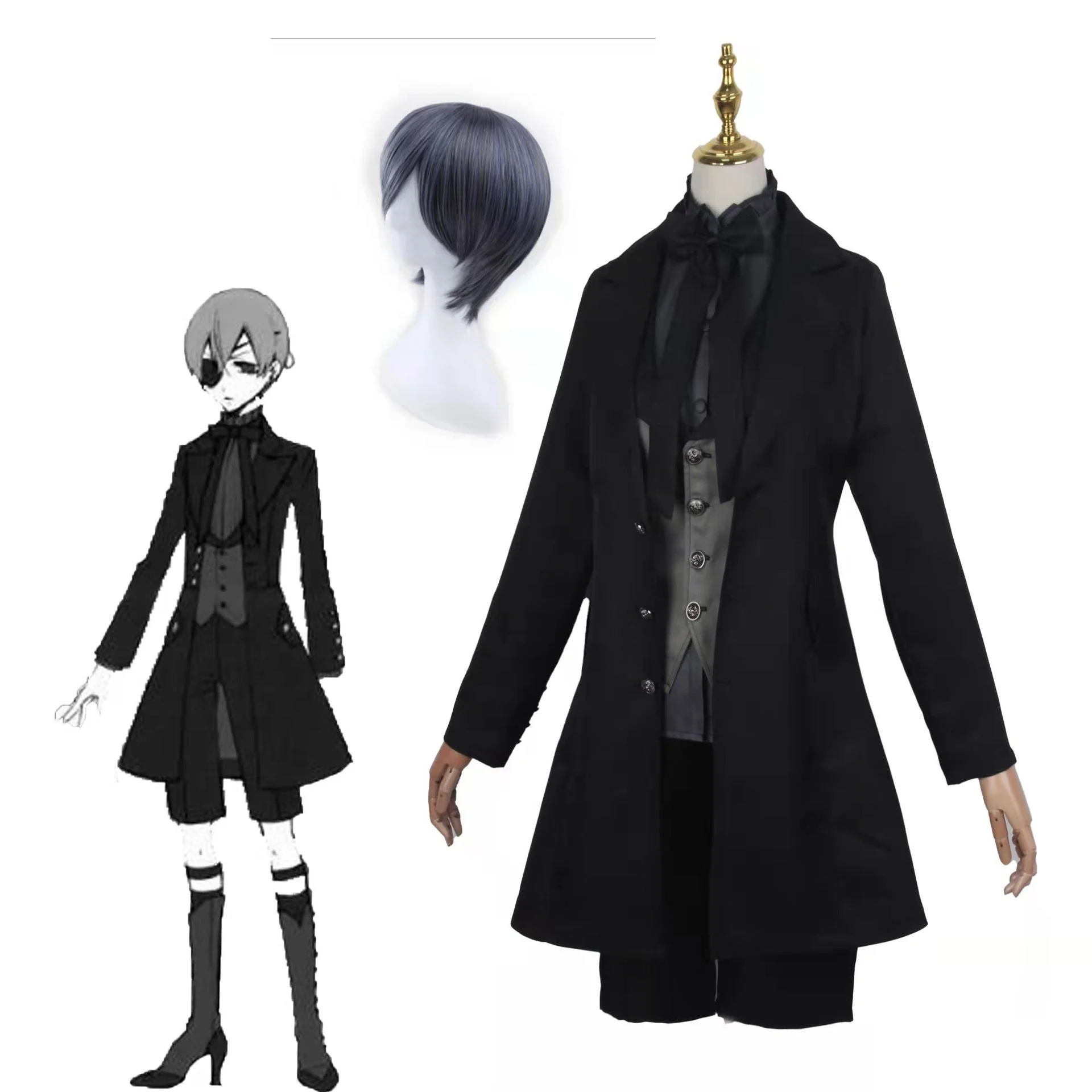 Disfraz de Anime Black Butler para adultos, traje de Halloween, traje negro de Ciel Phantomhive, traje de demonio de estilo gótico Noble Vintage