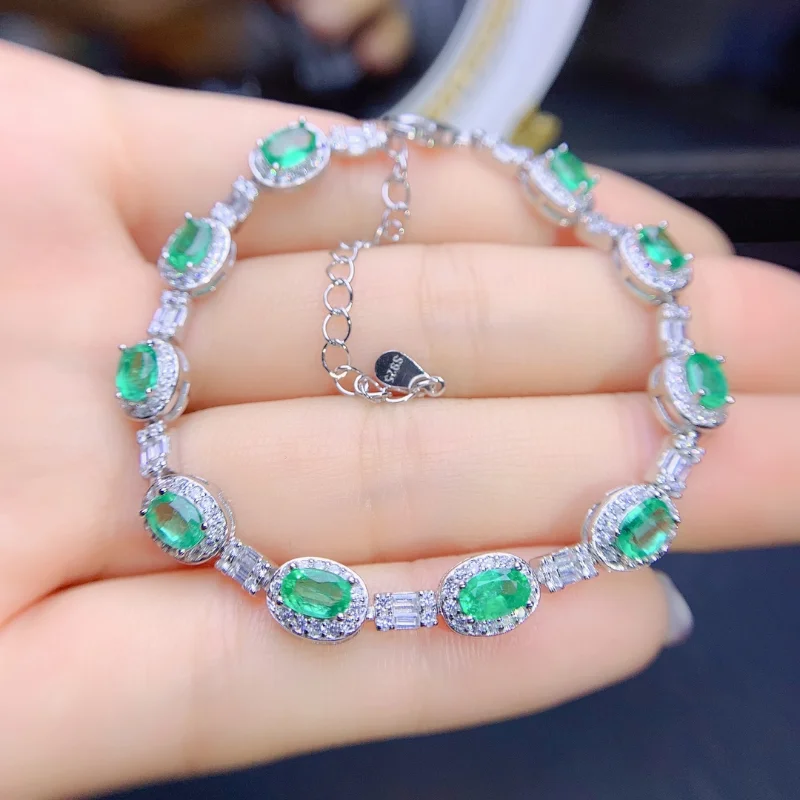 

Silver 925 Bracelets Fine Jewelry Natural Emerald Stone Bracelets Fine Jewelry Women 2022 Trend 3x5mm Natural Emerald Bracelet