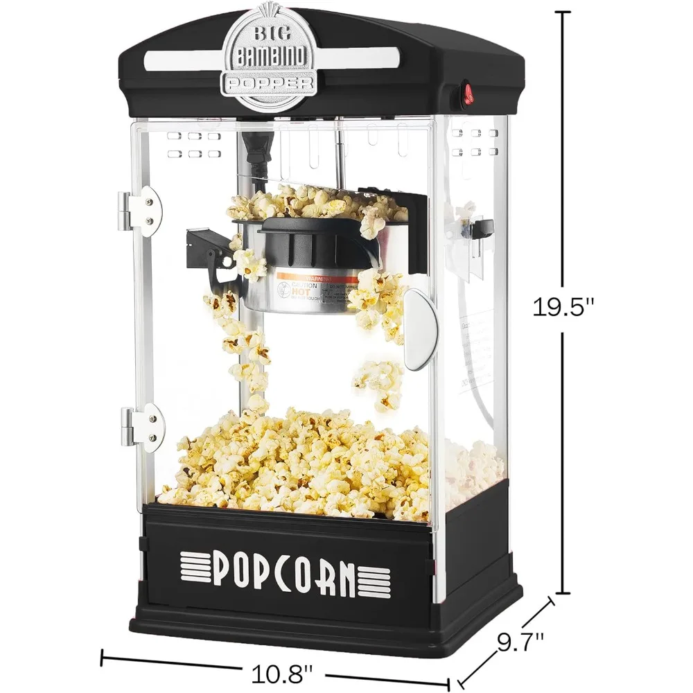 Máquina de pipoca, popper antigo com chaleira de 4 onças, copos de medição, colher e copos para servir por grande pipoca do norte