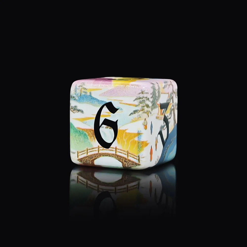 12Pcs Chinese Landscape Painting D6 Dice,16MM Square Acrylic 6-Sided Number Dice Tabletop Game Dice For DND RPG Gaming Dice view 5