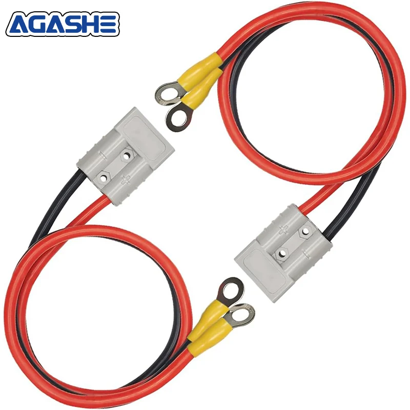 AGASHE 1 Set of 2 50A Battery Adapters, Cables with O-Terminals - Electric Forklift Charge Plug, 12V Winch Trailer Connector Kit