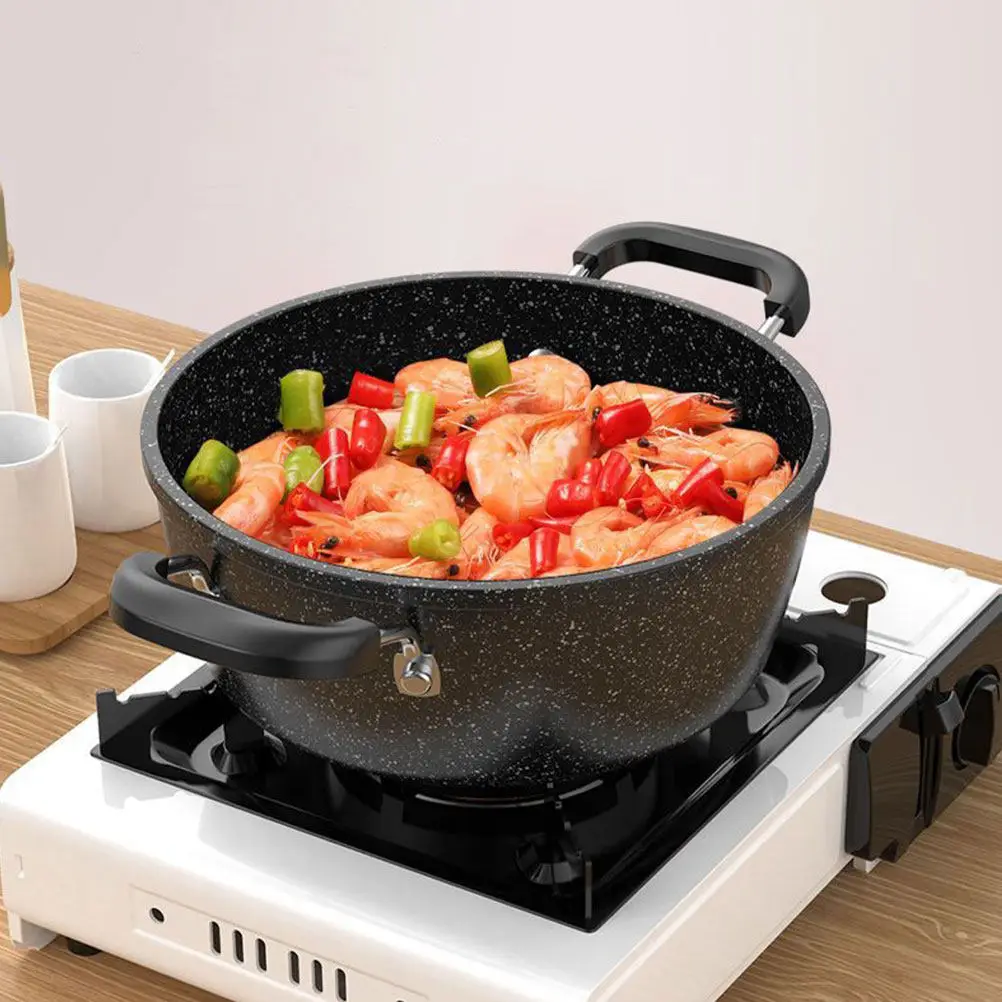 Premium Iron Soup Pot Nonstick Coated Mirror Finish Interior Ergonomic Heat Resistant Handle Easy Clean Cooking Pot for Home