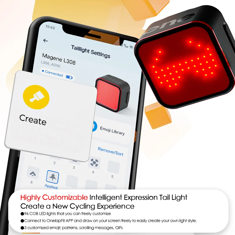 Magene L308 Multifunction Bike Light Bluetooth Smart Cycling Rear Lamp with Braking Sensor DIY Patterns Bicycle LED Tail Light