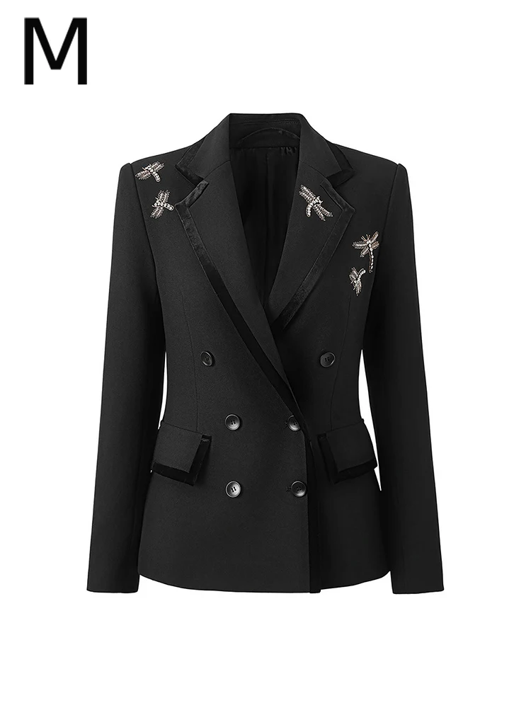 

Micosoni Early Autumn 25 Velvet Edge Double Row Buttoned Luxury Suit Heavy Embellished Dragonfly Embroidery High-End Tailored