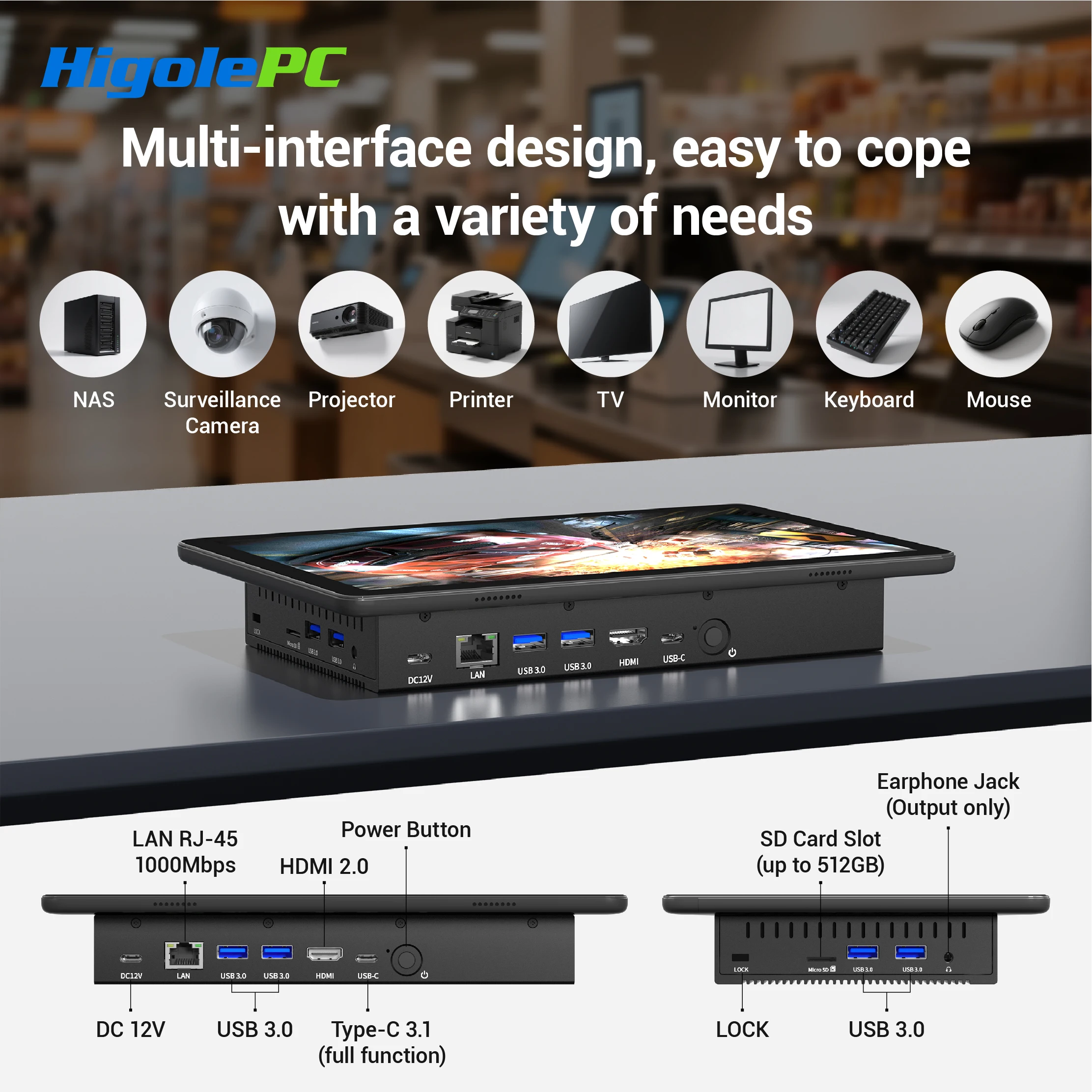 HIGOLEPC All-in one PC Win 11 Pro Celeron N5095 8GB RAM/128GB ROM 10.1 Inch Touchscreen Mini pc Without Battery,Dual RS232 HDMI,
