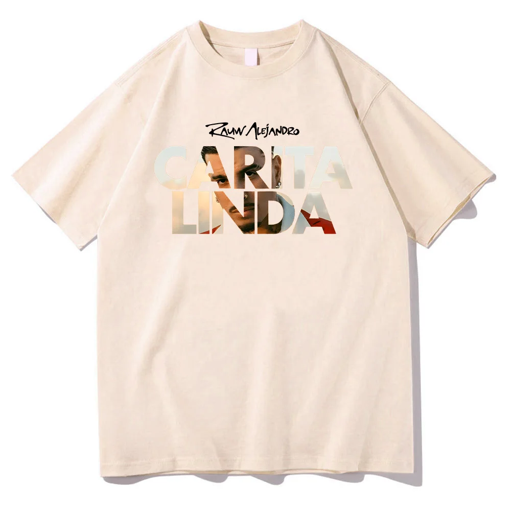 Rauw Alejandro Carita Linda 2025 camiseta hombres mujeres ropa Retro moda de gran tamaño Camiseta de algodón Hip Hop Casual suelta tendencias camiseta