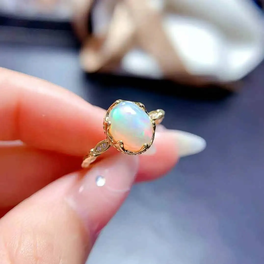 Opal Ring Natural Real Opal 925 Sterling Silver Classic Women Wedding ring Top Quality