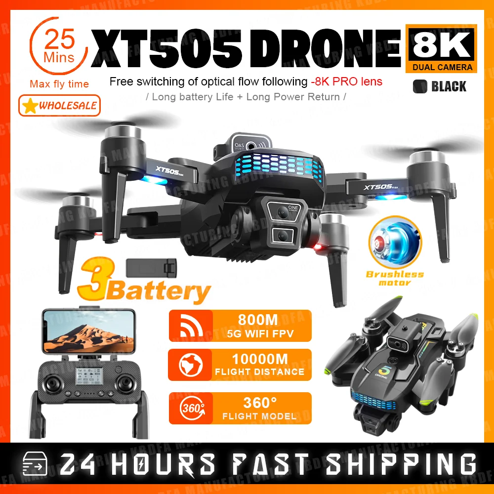 KBDFA XT505 GPS 드론, 4K 전문 듀얼 카메라, 5G 와이파이 FPV 광학 흐름 장애물 회피, 브러시리스 모터 쿼드콥터 RC