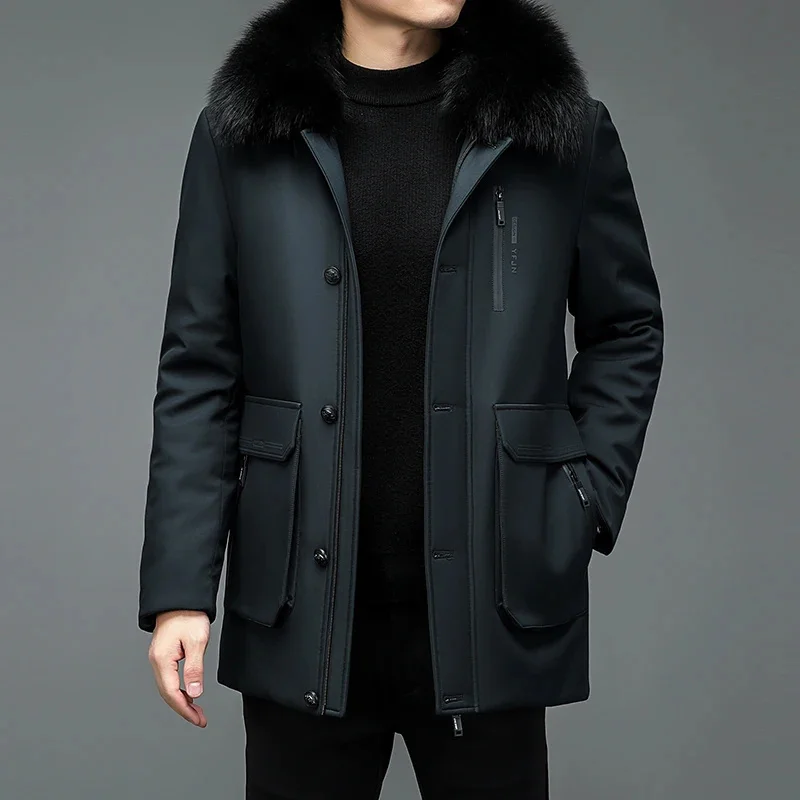 

Winter YXL-882 New Thickened Men's Overcome Fox Collar Removable Liner Down Casual Business Cotton Jacket