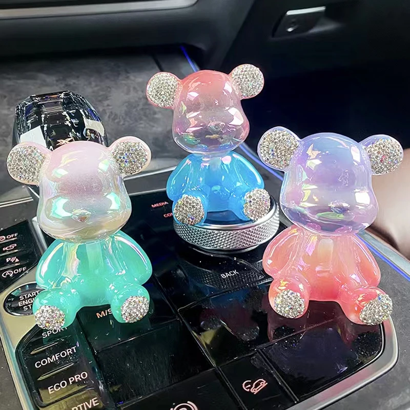 

New Creative Car Interior Ornaments Accessories Transparent Resin Colorful Electroplated Bear Diamond Car Living Room Decoration