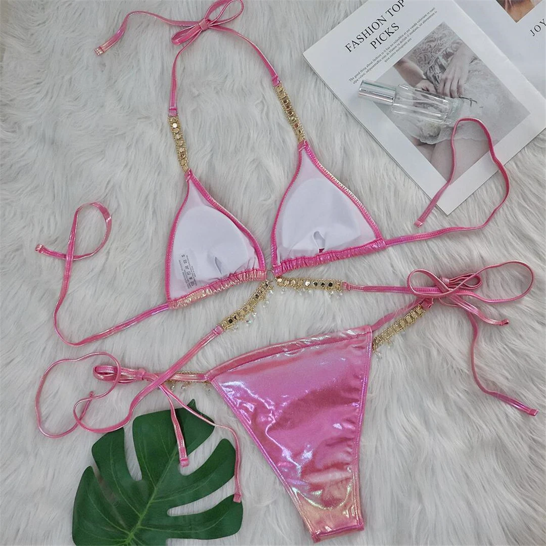 Diamant-Strass-PU-Kunstleder-Bikini, Damen-Badeanzug, zweiteiliges Bikini-Set, Badebekleidung, Badeanzug, Modell V5131 – Detail 23
