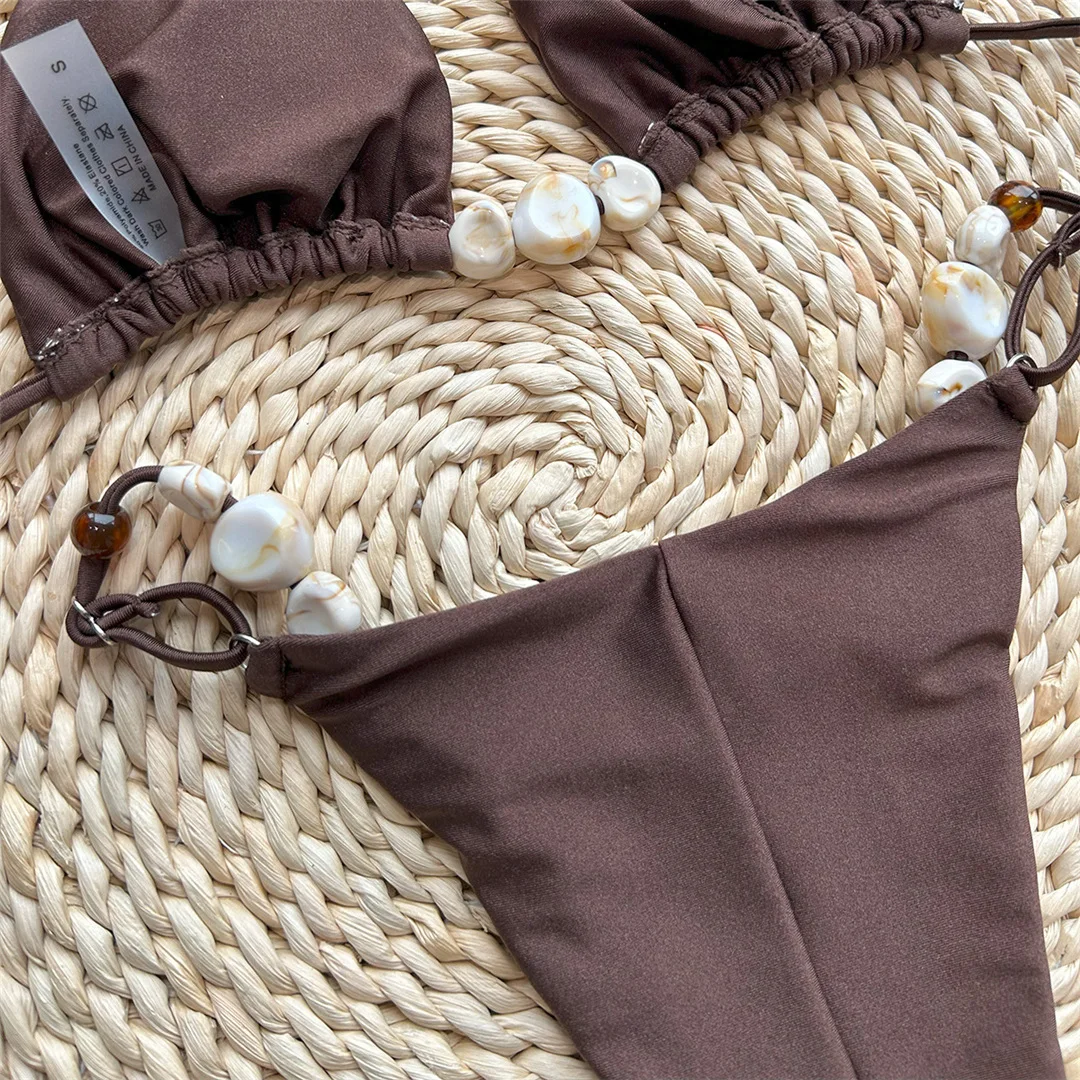 Sexy glänzender Neckholder-Bikini mit hohem Beinausschnitt, Damen-Badebekleidung, zweiteiliger Bikini-Set, gepolsterter Badeanzug, Badeanzug, Schwimmanzug V6601 – Detail 18