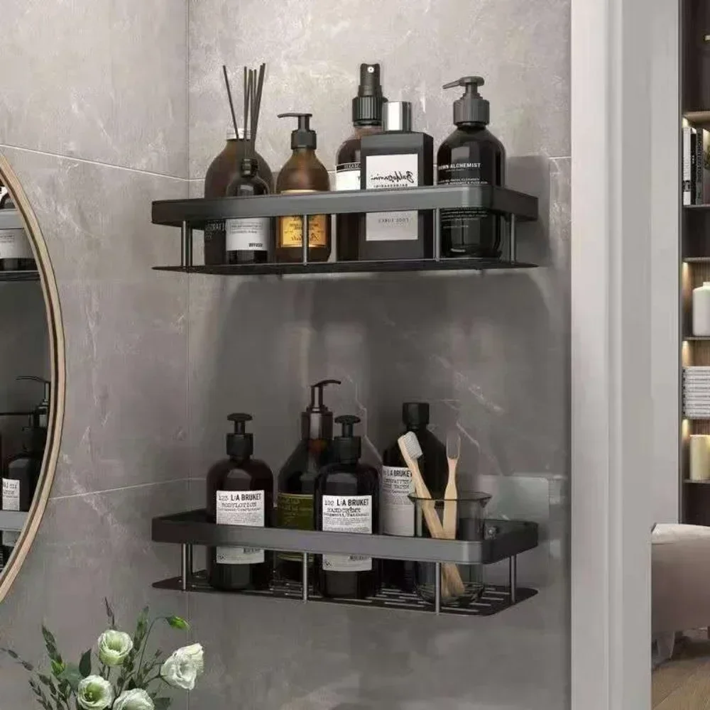 Estante de baño, organizador de almacenamiento de maquillaje, estante para champú, estante de ducha, accesorios de baño, estante de pared sin taladro, suministros para el hogar