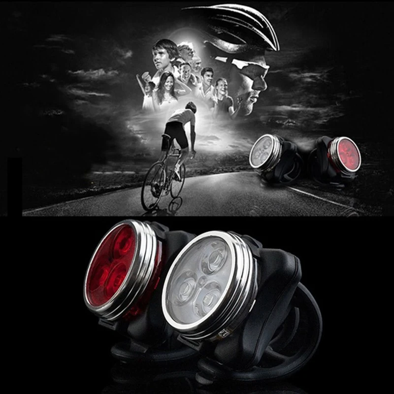 Y67A-Outdoor Bicycle Waterproof COB 3 LED USB Rechargeable 4 Modes Bike Night Ridefront Head Lamp & Rear Tail Light